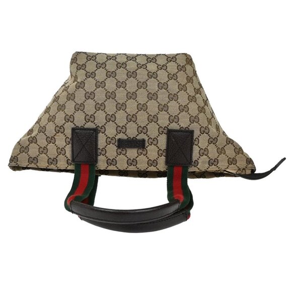 GUCCI Logo Sherry GG Pattern Hand Bag Canvas Leather Brown Italy - Picture 6 of 14